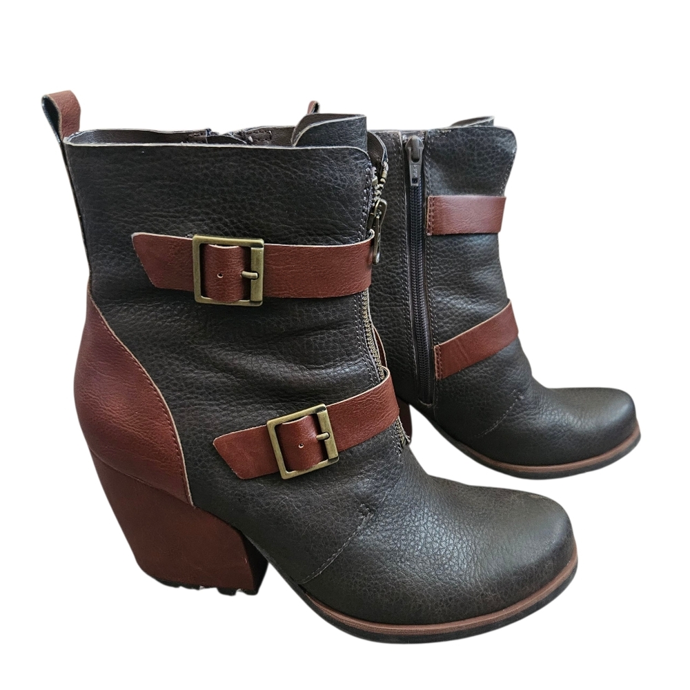Korks by Kork-Ease Richards Two-Tone Pebbled Leather‎ Brown Ankle Boots 9.5 M